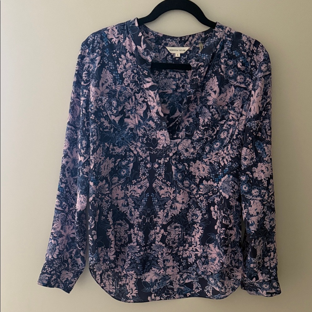 Rebecca Taylor Navy and Lavender silk blouse